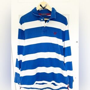 American Eagle Rugby Shirt Blue and White Mens X-Large Oversized Preppy Shirt